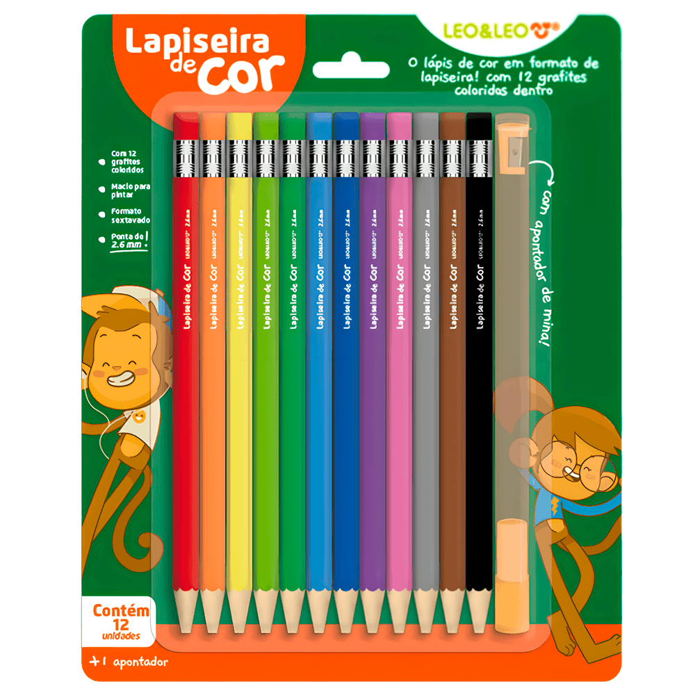 Lapiseira de Cor com 12 Cores - Leo-Leo Lapiseira de Cor com 12 Cores - Leo-Leo